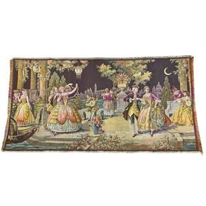 VTG Antique Moonlight Serenade Belgian Tapestry Wall Hanging Rococo 38” X 20”